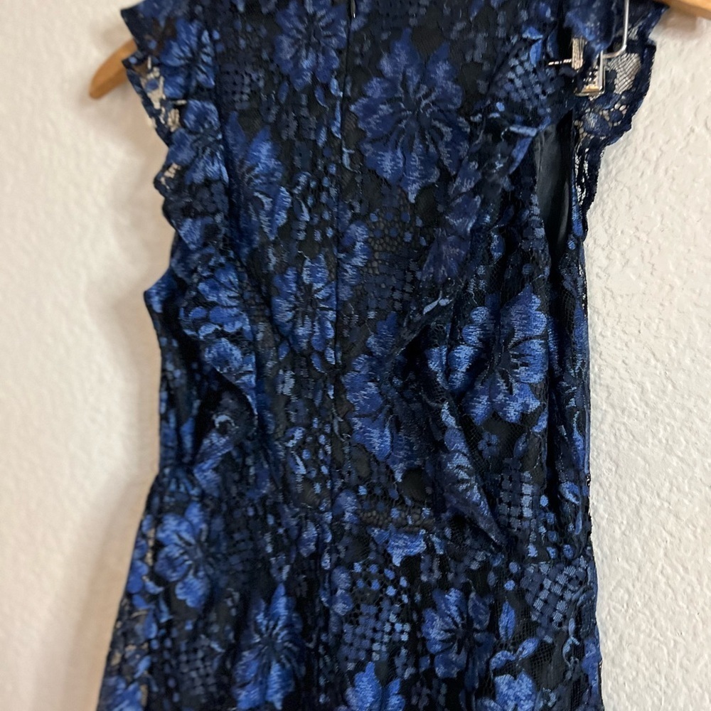 Molinetto Navy Blue Lace Ruffled Tiered Sleeveless Maxi Dress - Picture 9 of 9